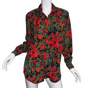 💙💖 Vintage 90s Partners Mervyns Floral Maximalist Long Sleeve Button Up Shirt